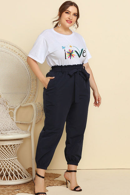 Graphic Tee and Belted Paperbag Joggers Set