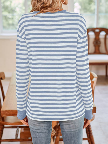 Lovelet Striped Round Neck Long Sleeve T-Shirt