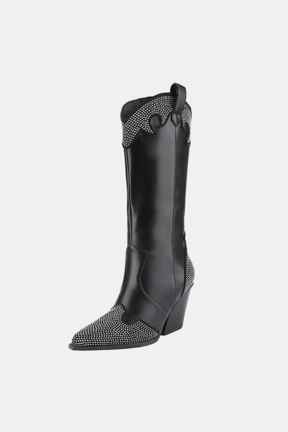 chunky heel rhinestone décor western boots