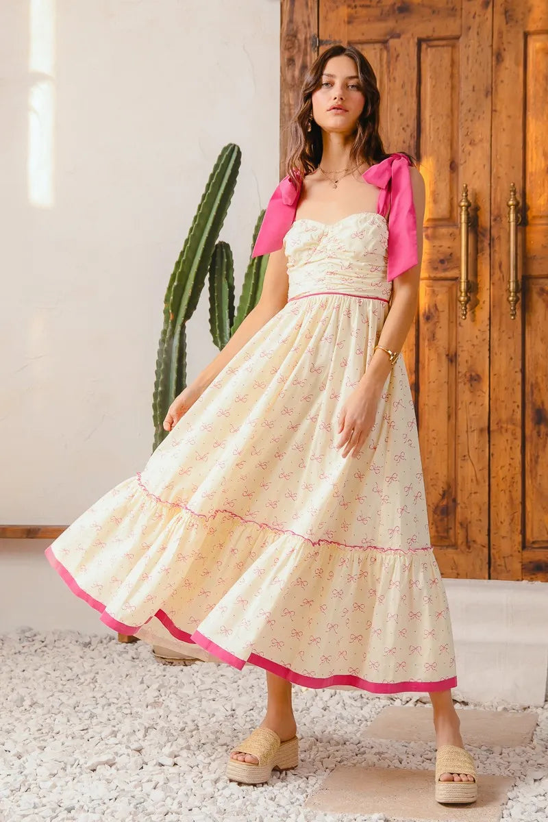 Ribbon Flowy Maxi Dress with Contrast Trim