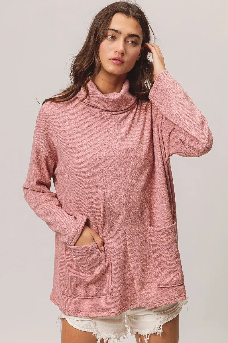 Piper Rib Double Pocket Turtle Neck Sweater