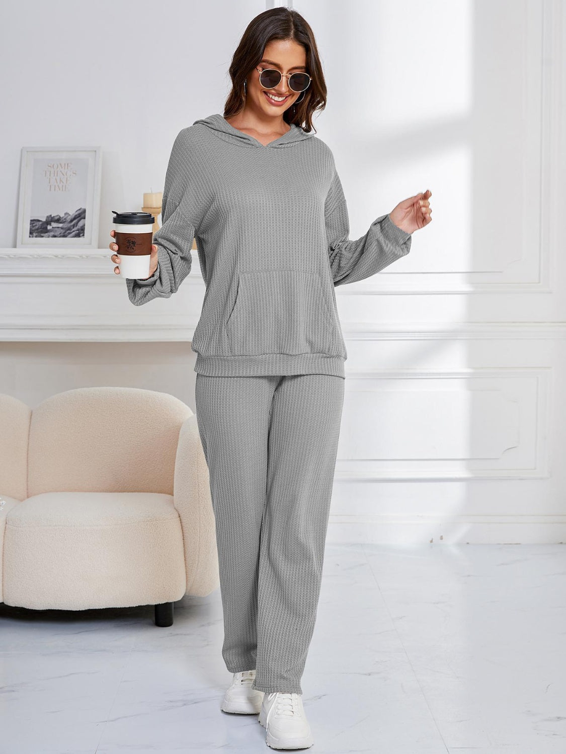 Dropped Shoulder Long Sleeve Hoodie and Pants Set