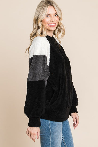 Culture Code Color Block Faux Fur Raglan Sleeve Sweatshirt