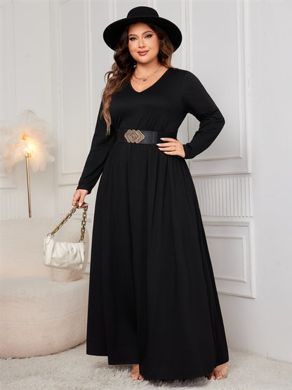 Honey Plus Size Cutout V-Neck Long Sleeve Maxi Dress