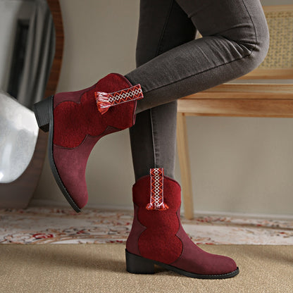 Suede Point Toe Block Heel Boots