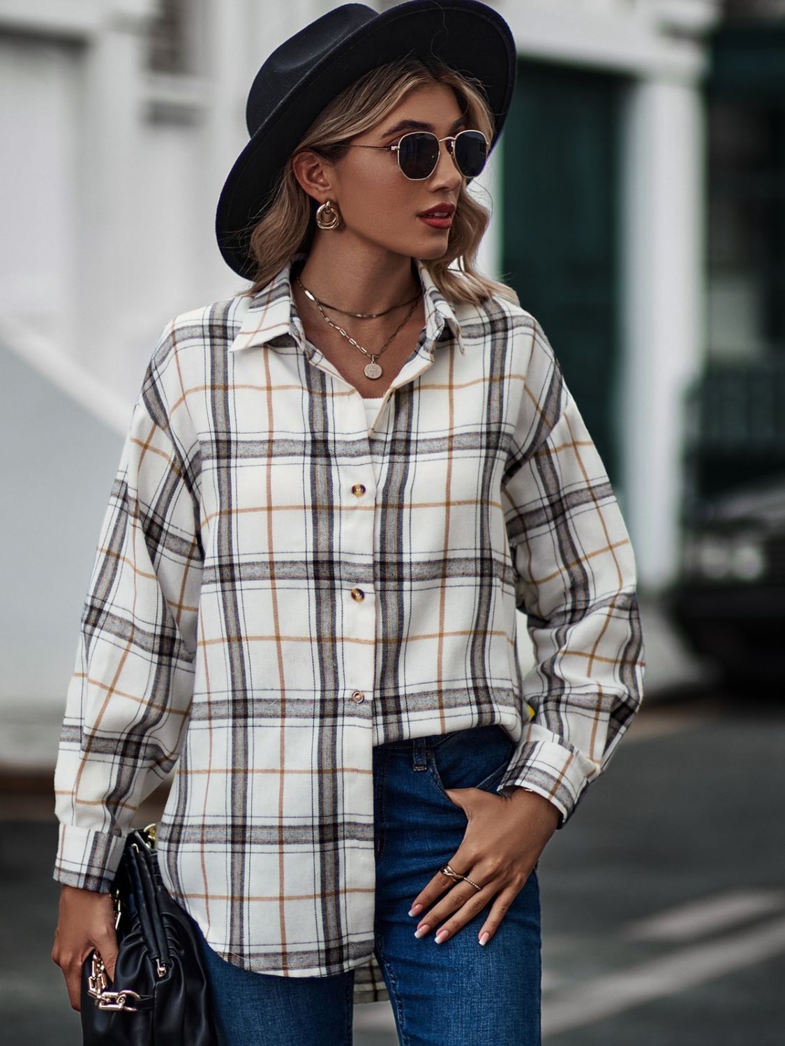 Mandy Plaid Collared Neck Long Sleeve Shirt