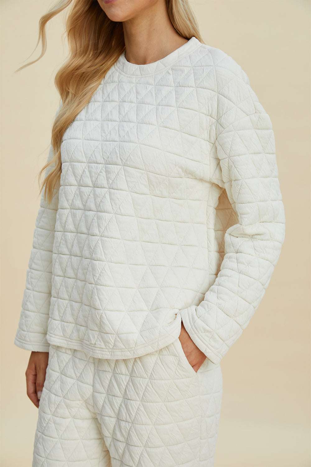 Full Size Texture Round Neck Long Sleeve Top and Pants Set