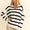 Davi & Dani High-Low Side Slit Striped Johnny Collar Sweater