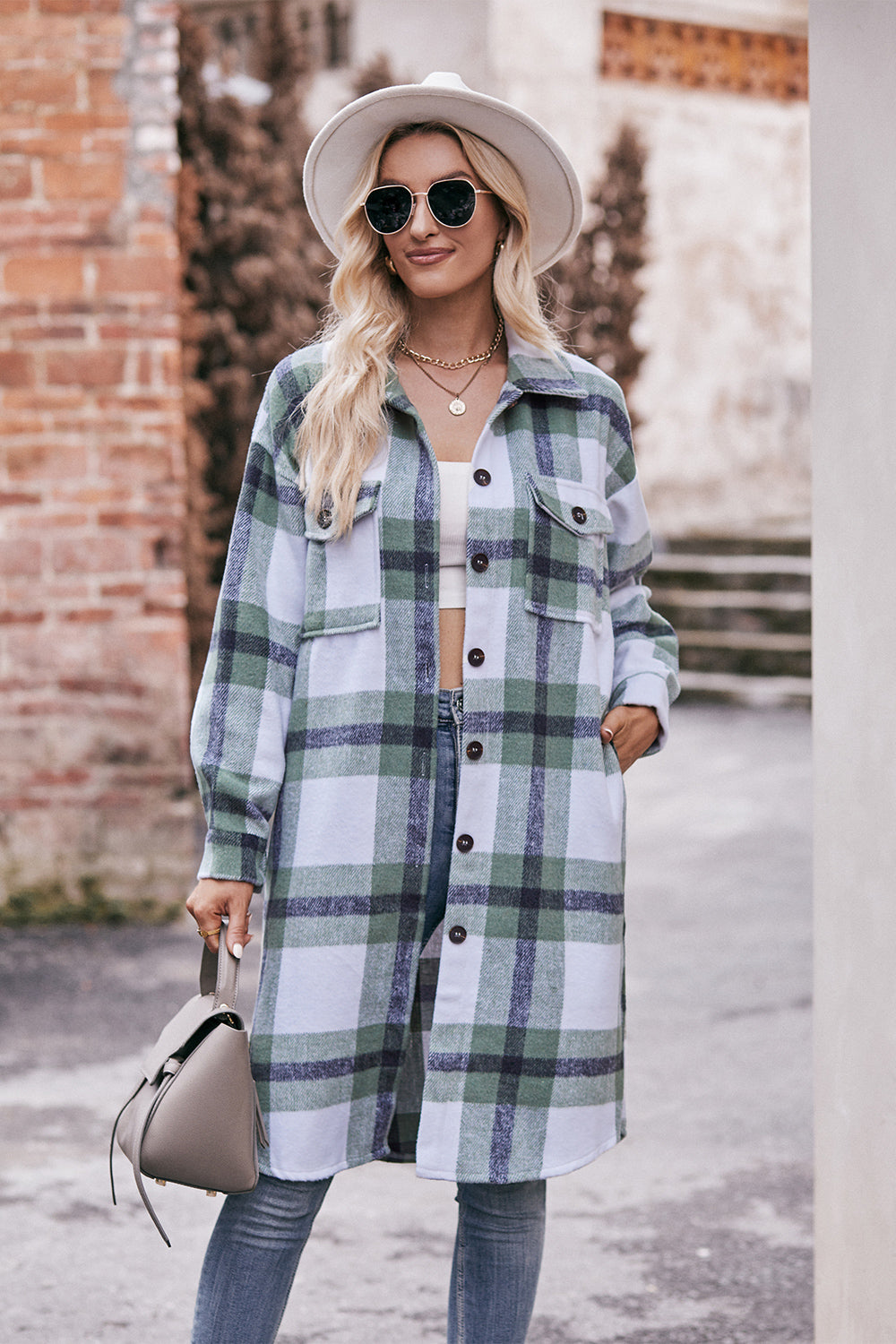 Mandy Plaid Dropped Shoulder Longline Jacket