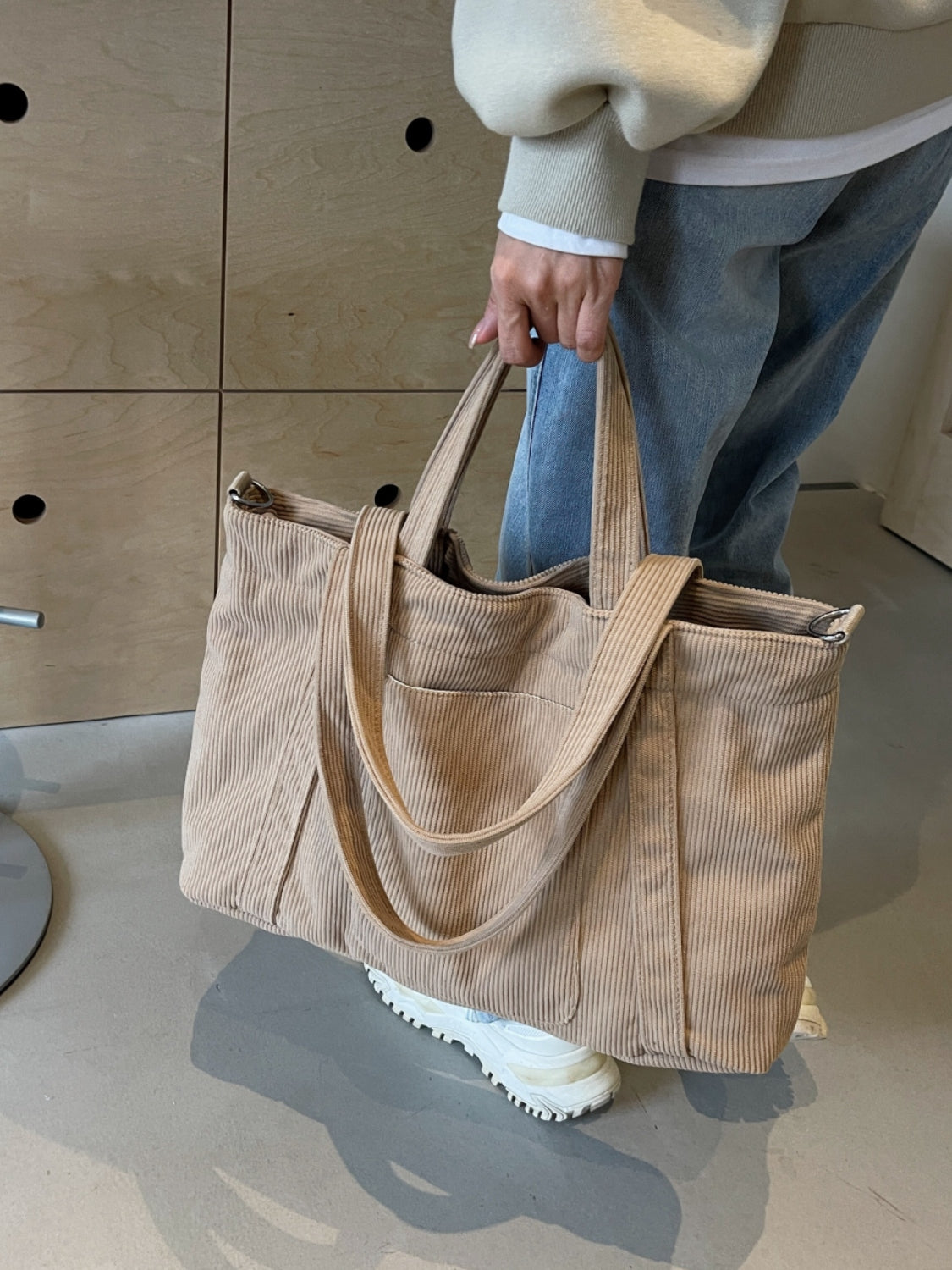 Corduroy Solid Large Tote Bag