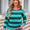 Angel Wings Striped Round Neck Dropped Shoulder Sweater