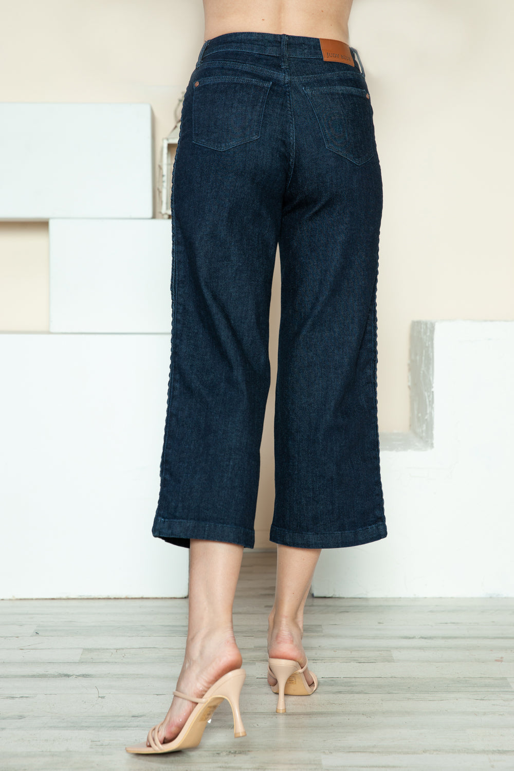 Full Size Side Seam Braid Detail Crop Wide Leg Jeans