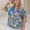 Plus Size Printed Notched Short Sleeve Blouse