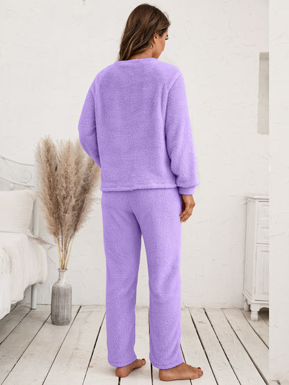 Ivy Lane Teddy Long Sleeve Top and Pants Lounge Set