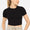Essential Micro-ribbed Cropped Athleisure Tee In Black