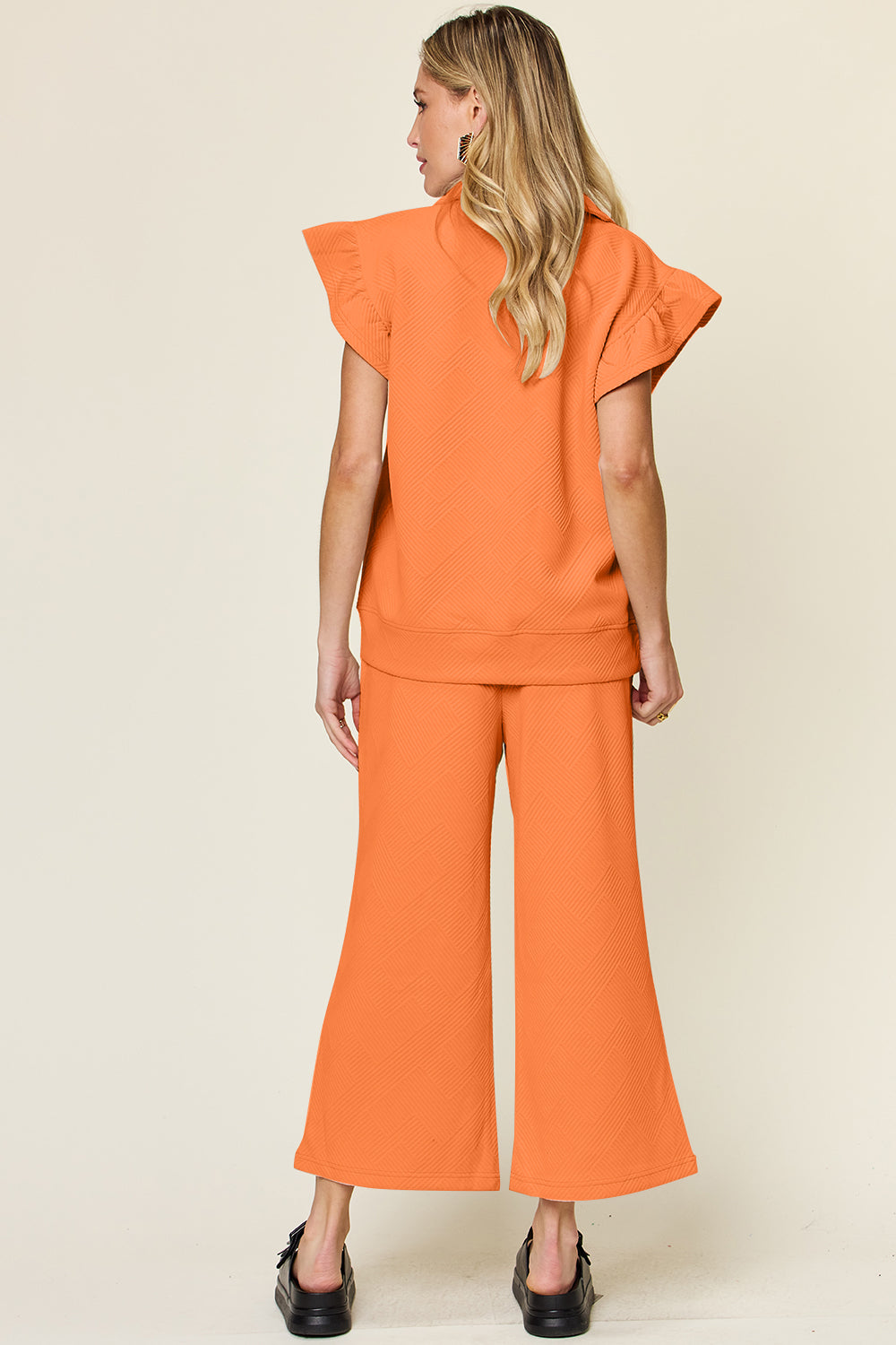 Short Sleeve Top and Drawstring Wide Leg Pants Set