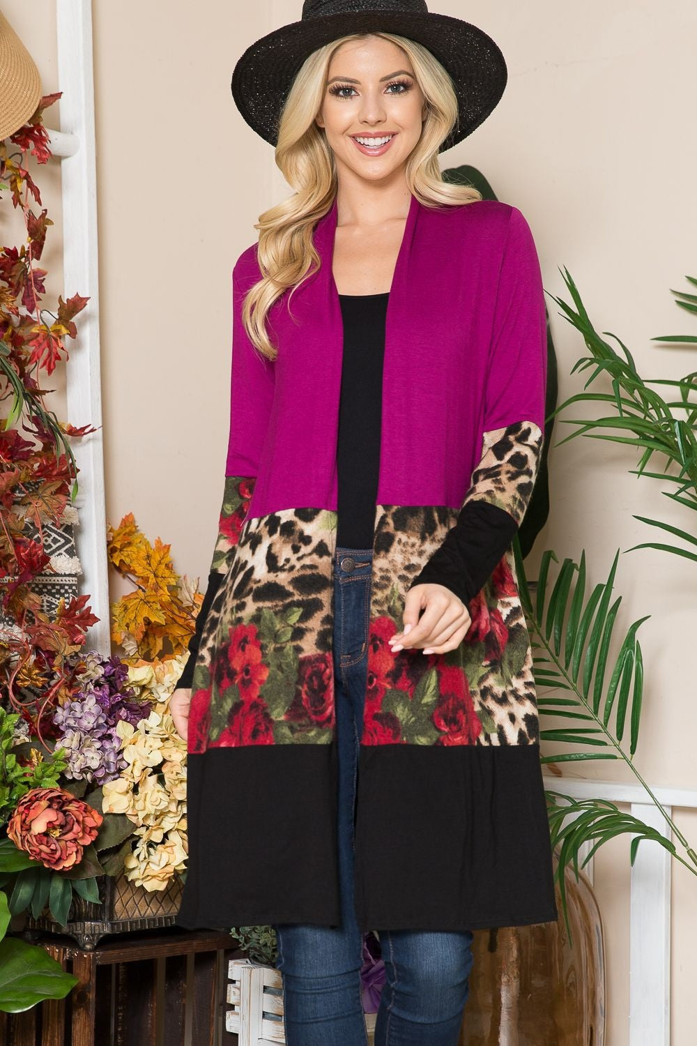 Full Size Colour Block Open Front Cardigan
