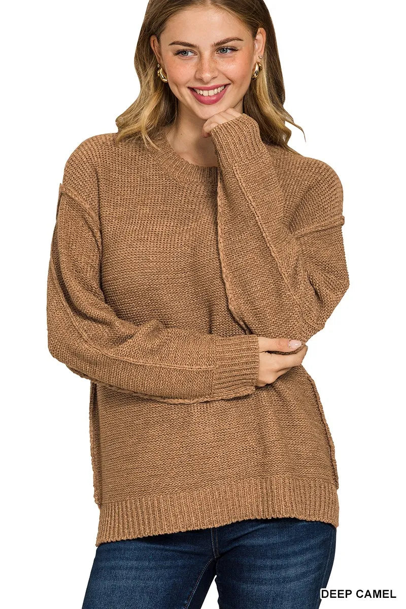 Exposed Seam Round Neck Sweater