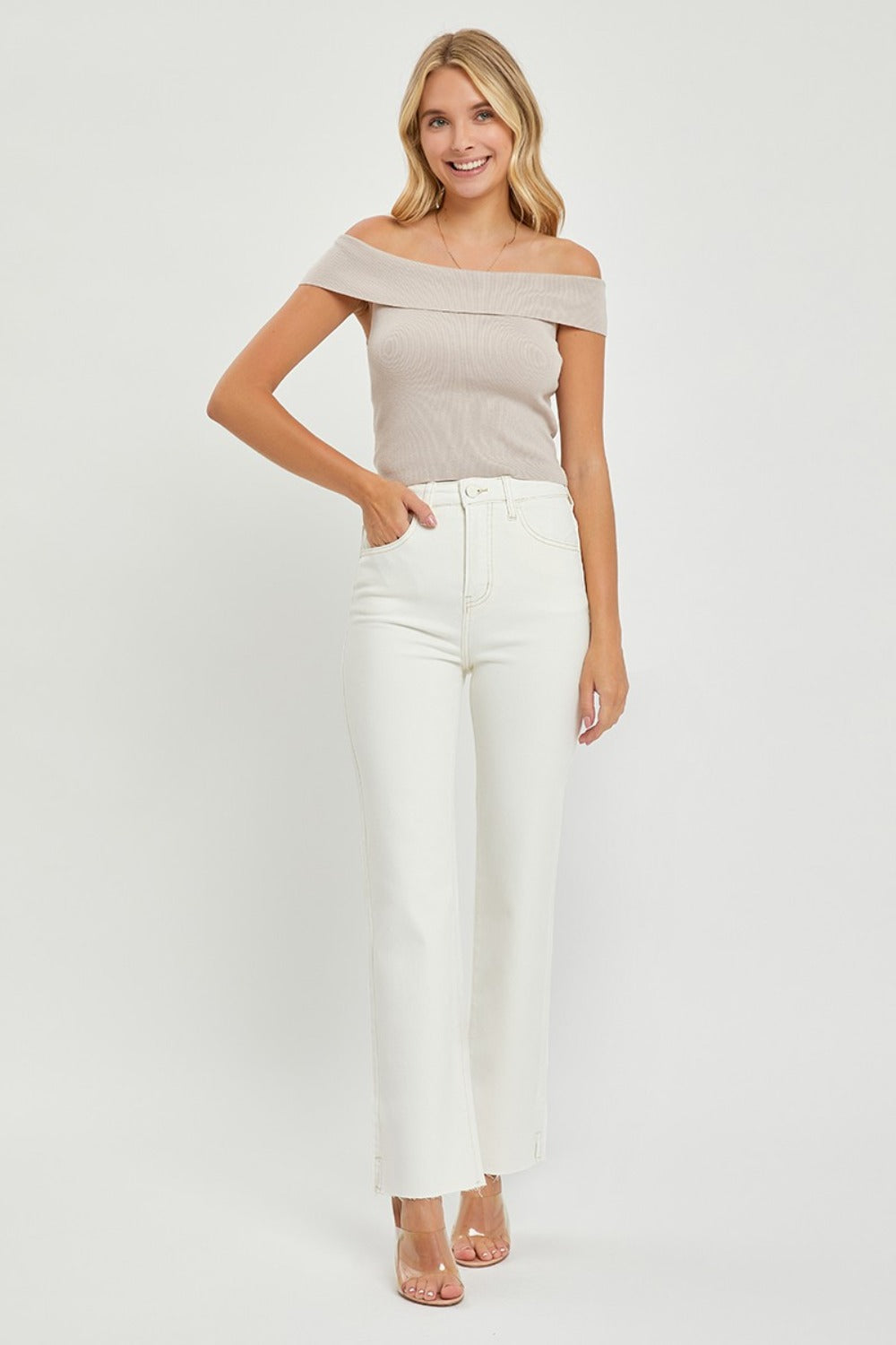 Full Size High Rise Tummy Control Straight Jeans Cream / 11(30)