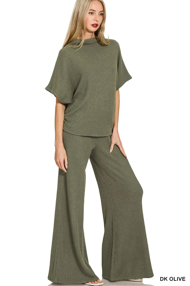 Mock Neck Top and Pants Sweater Set