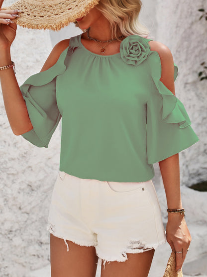 Honey Ruffled Round Neck Half Sleeve Blouse