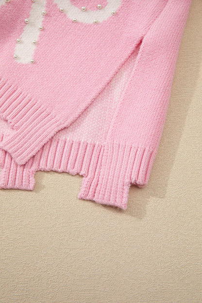 Pearl Detail Bow Round Neck Long Sleeve Sweater