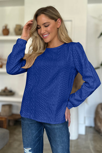 FAM-FAM Textured Round Neck Long Sleeve Sweatshirt