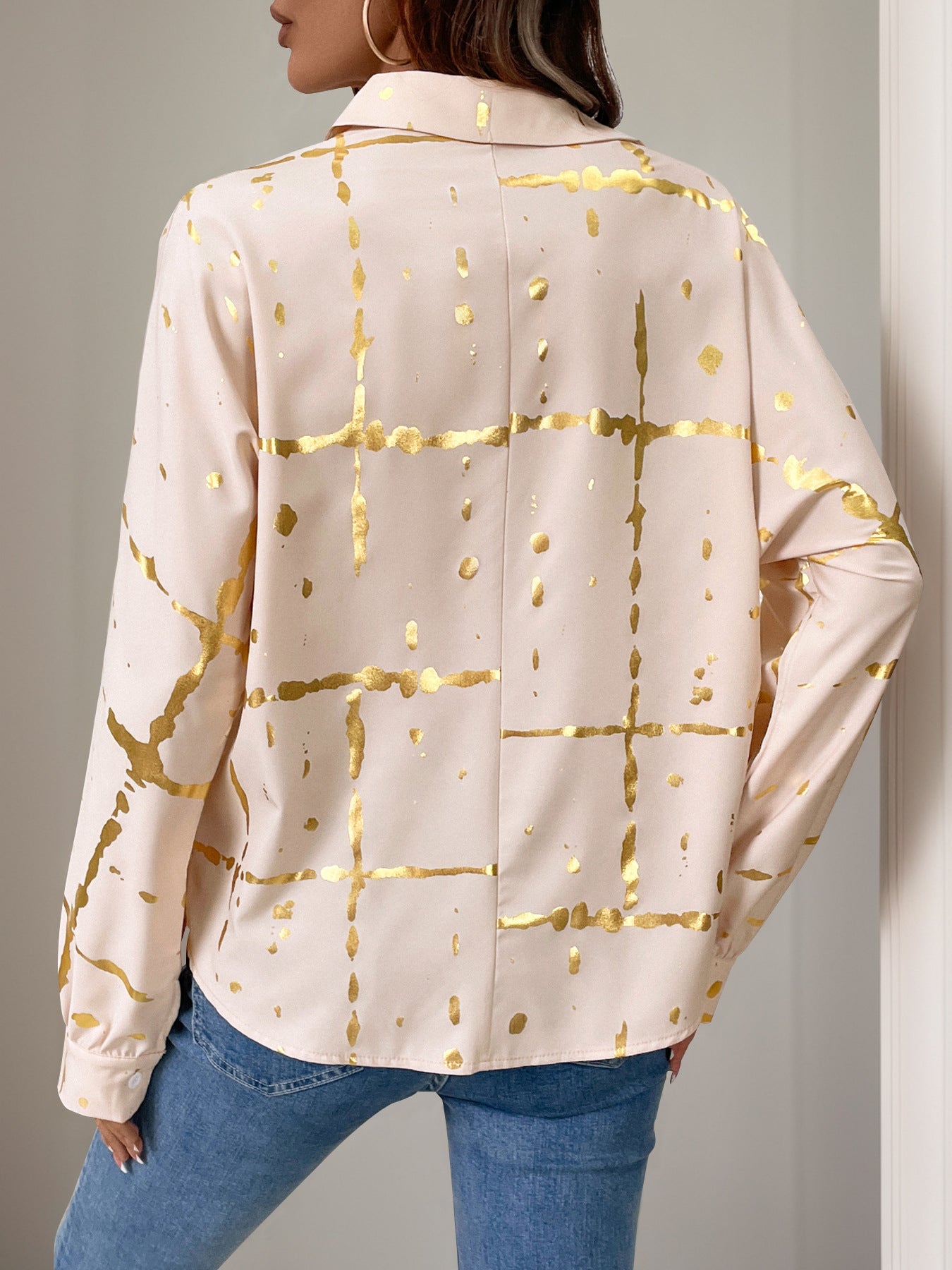 Perfee Printed Collared Neck Long Sleeve Shirt