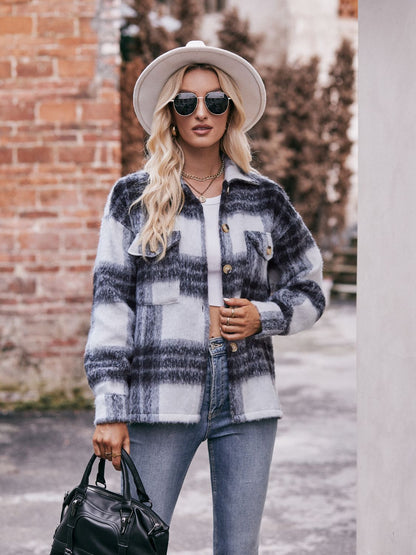 Mandy Plaid Dropped Shoulder Collared Jacket