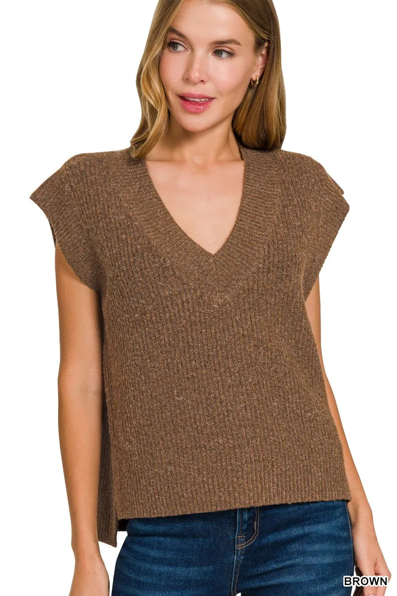 Oversized Sweater Vest with Side Slit