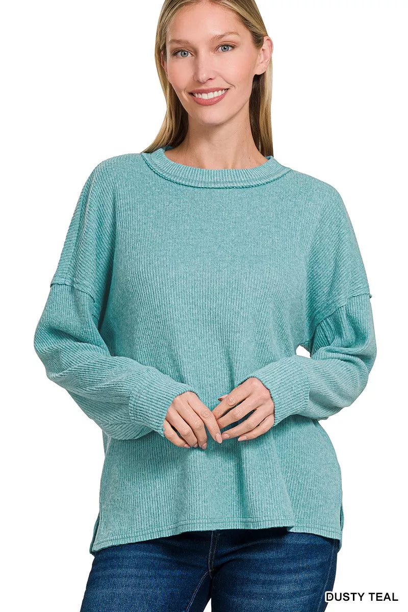 Brushed Ribbed Hacci Drop Shoulder Sweater