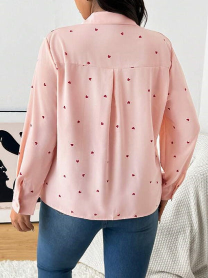 Heart Collared Neck Long Sleeve Shirt