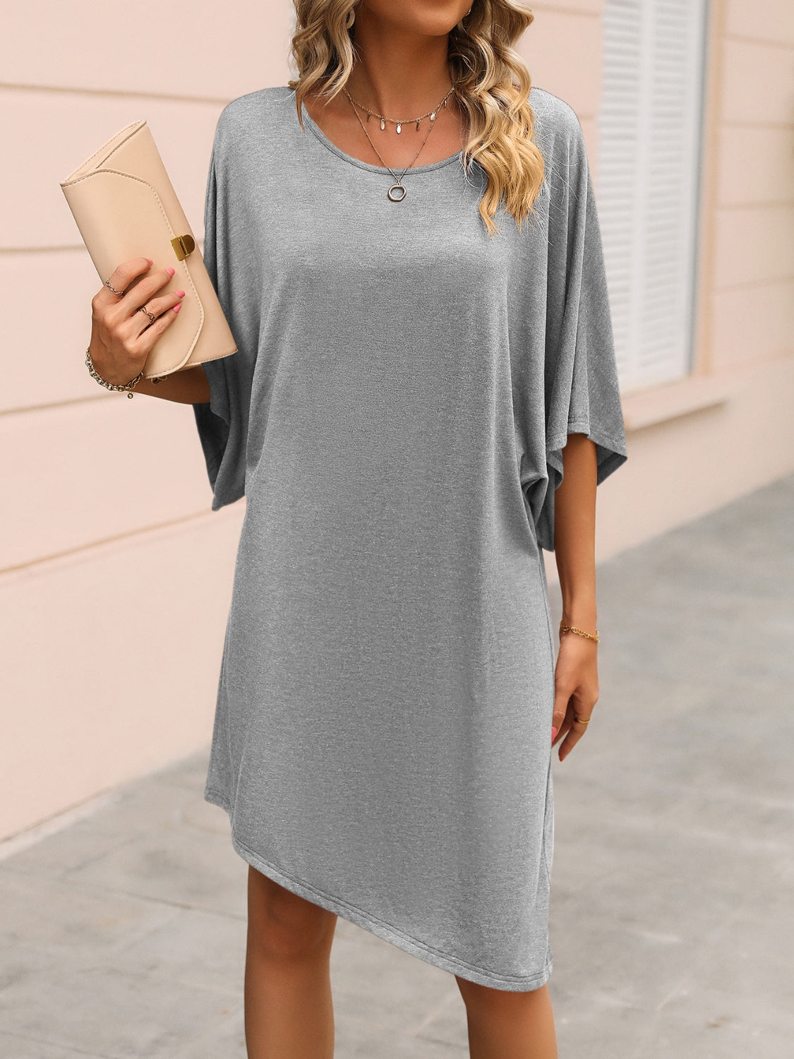 Ivy Lane Round Neck Three-Quarter Sleeve Tee Dress