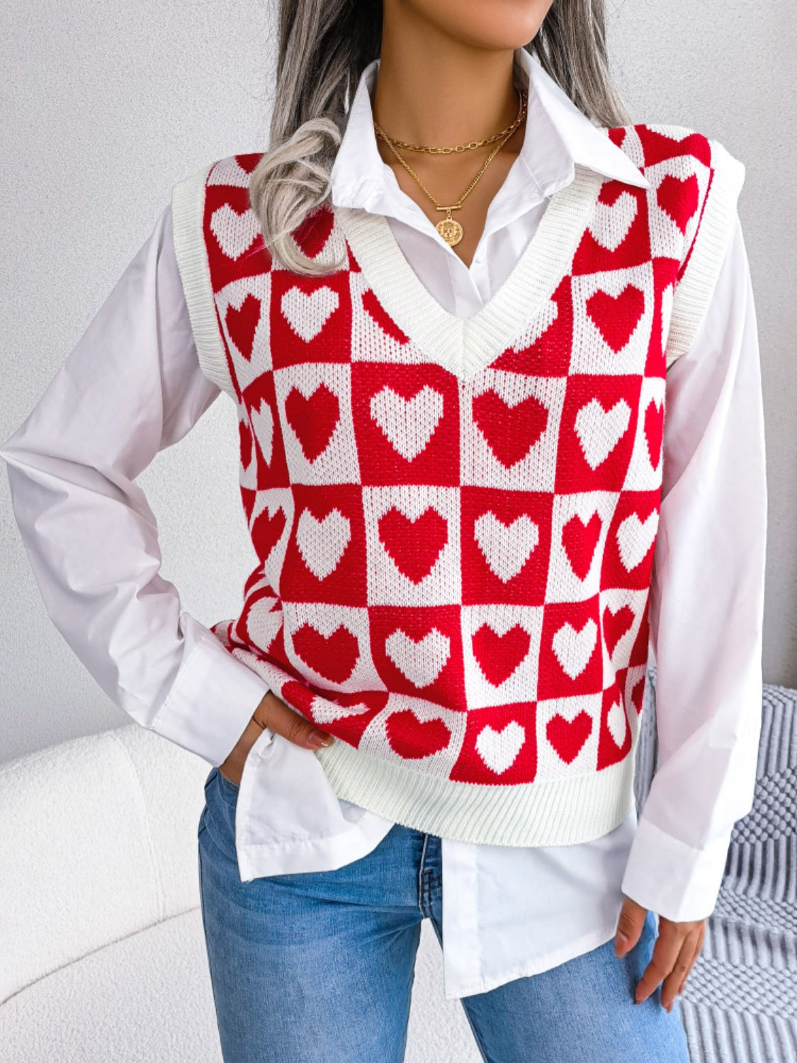 Heart V-Neck Sweater Vest