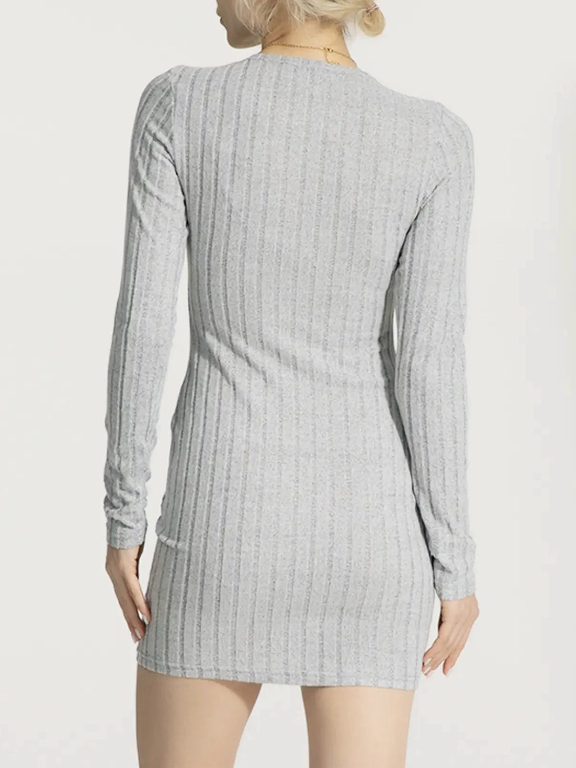 IZURIA Ribbed Round Neck Long Sleeve Slim Dress