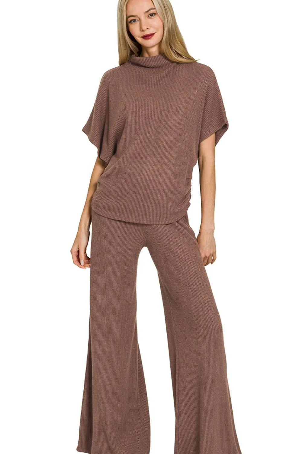 Sweater Mock Neck Top & Long Pants Set
