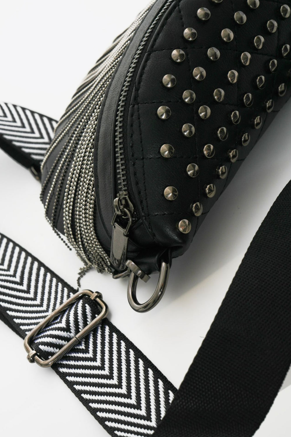 PU Leather Studded Sling Bag with Fringes