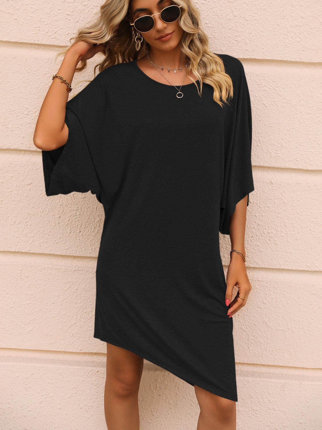 Ivy Lane Round Neck Three-Quarter Sleeve Tee Dress