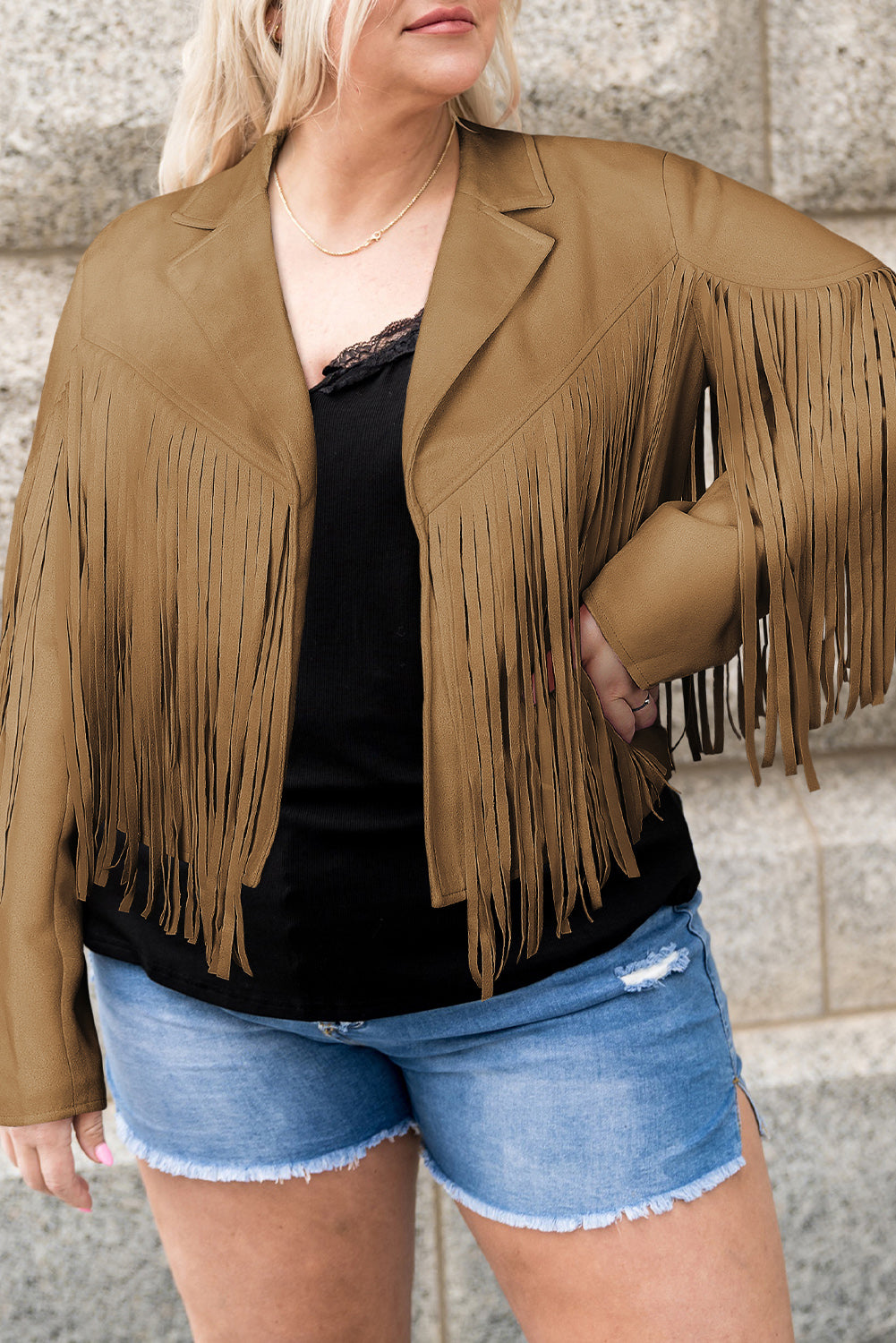 Plus Size Fringe Open Front Jacket