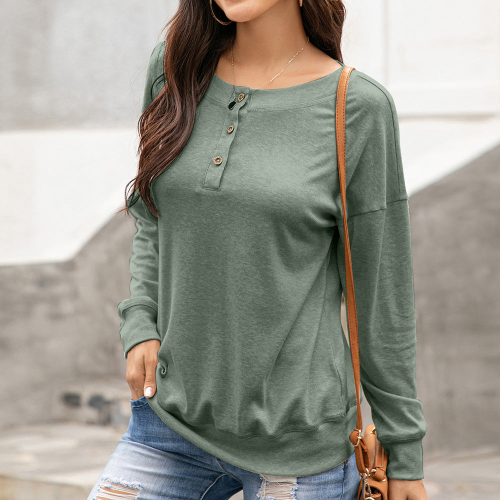 Ivy Lane Quarter Button Dropped Shoulder Blouse