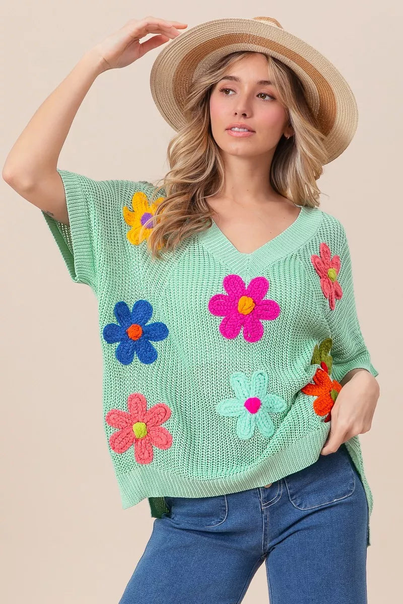 Flower Patches Dolman Sleeve Lightweight Sweater