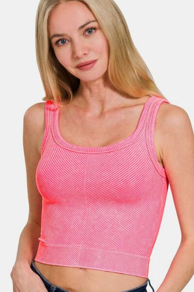 Washed Ribbed Scoop Neck Wide Strap Tank