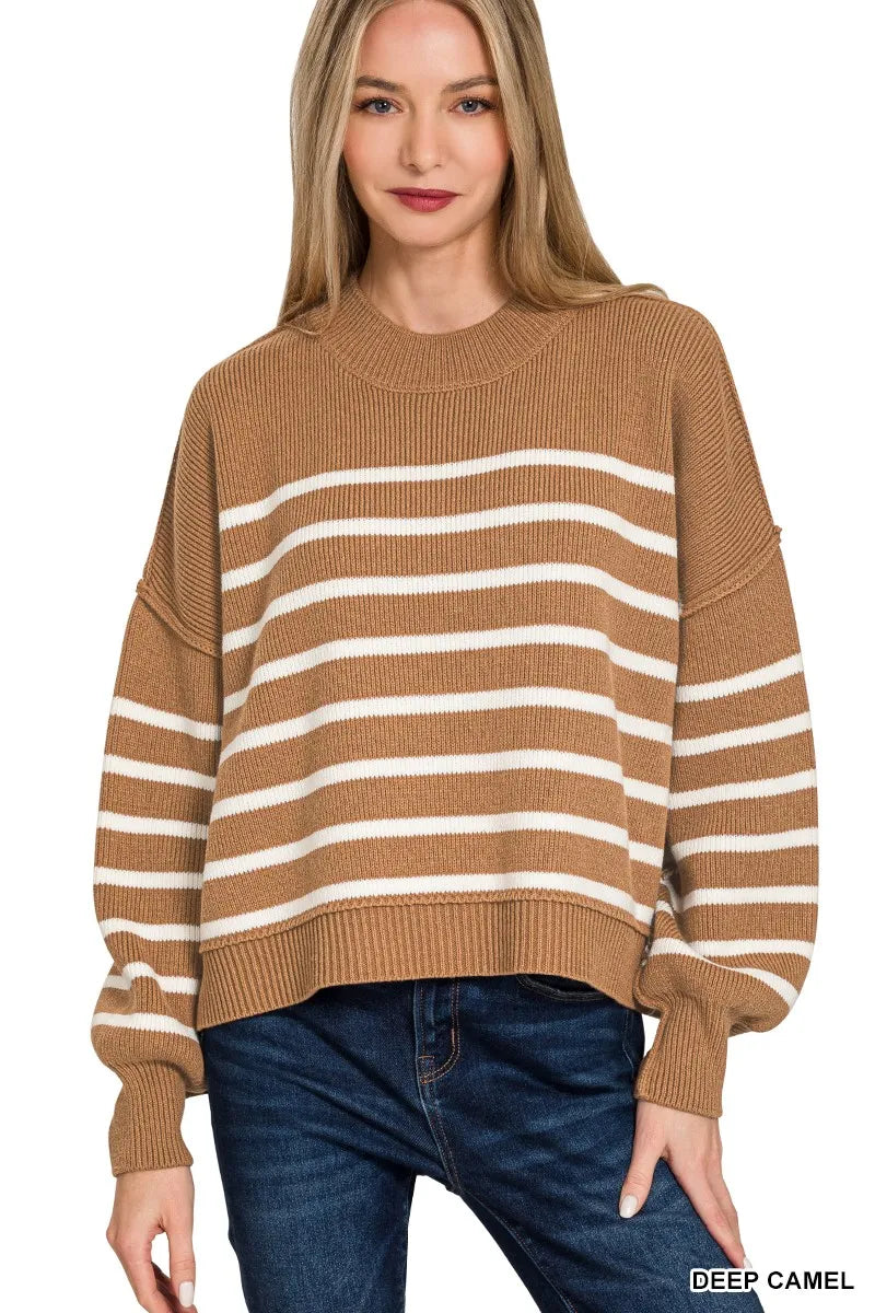 Exposed Seam Striped Oversized Sweater