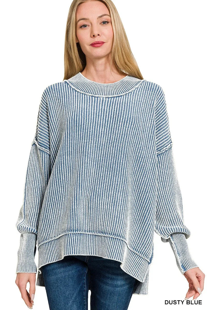 Washed Side Slit Oversized Sweater